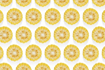 Fresh organic corn slices pattern on white background. Top view.