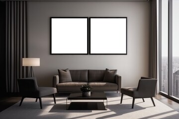 Modern minimalistic hotel hill with a framed picture mockups hangs directly on the wall Generative AI