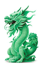 Chinese green dragon on a white isolated background, AI generated