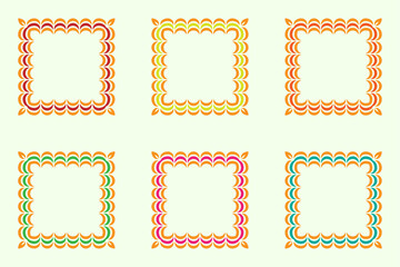 six multicolored square shape pattern borders frame, set of colorful border collection 
