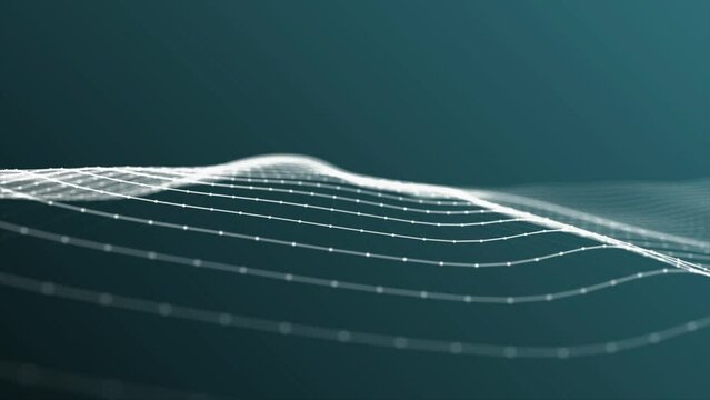 wireframe white line wave on green background, technology background of wave lines