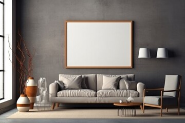 Modern minimalistic room with a framed picture mockup hangs directly on the wall Generative AI