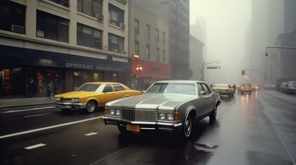 Car in the streets of the New-York in the 1970s