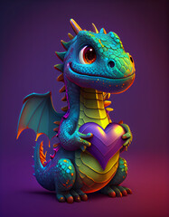 Baby dragon in 3d style. Generative AI Digital Illustration