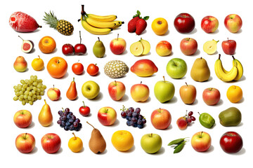 Fototapeta na wymiar Different fruit collection photo realistic. Transparent background, generative AI