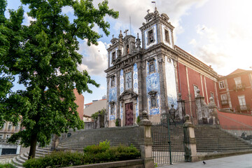 Fototapeta na wymiar Porto city, Church of Saint Ildefonso, church with blue tile facade (Igreja de Santo Ildefonso), Portugal.