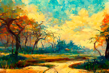 abstract colorful landscape with trees
