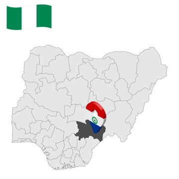 Location Benue State  on map Nigeria. 3d Sokoto location sign. Flag of Nigeria. Quality map with  States of Nigeria for your web site design, logo, app, UI. Stock vector. EPS10.