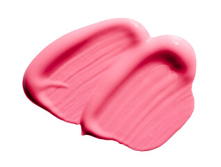 Smears of creamy pink lip gloss or eye shadow cut out on transparent background