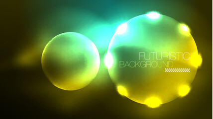 Neon glowing circles, magic energy space light concept, abstract background wallpaper design