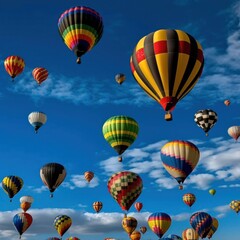 balloon festival .colorful balloons against a blue sky with clouds. Generative AI