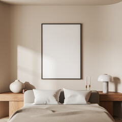 White master bedroom with vertical poster