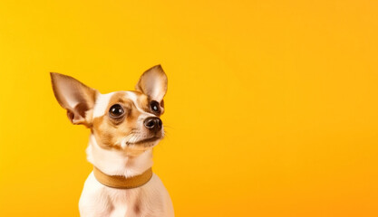 Portrait of a dog on a yellow background copy space postcard place for your text. Generative AI