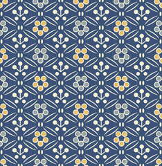 Japanese Hexagon Diamond Flower Vector Seamless Pattern
