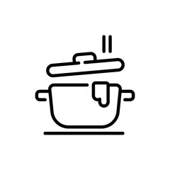 Cooking line icon. Boiling time, frying pan and kitchen equipment. Fork, spoon and knife line icon. Recipe book, chef's hat and cutting board. Cookbooks, frying times, hot pots. Vector