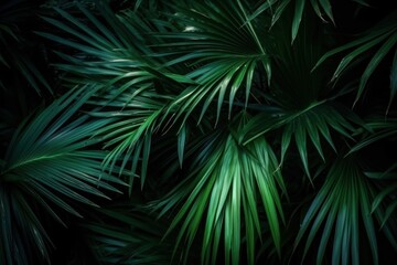 Green wall from palm leaves, green texture. Generative AI