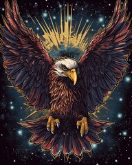 Fototapeta na wymiar an eagle with stars in the background and a star burst in the middle of it's wings, with a yellow star in the middle of the background. generative ai