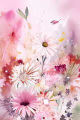 Fototapeta na wymiar Watercolor illustration of a pink flower. Generative AI.