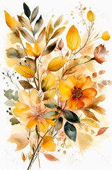 Watercolor illustration of a Yellow flower. Generative AI.