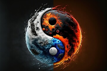 Ying Yang concept with fire and water - obrazy, fototapety, plakaty
