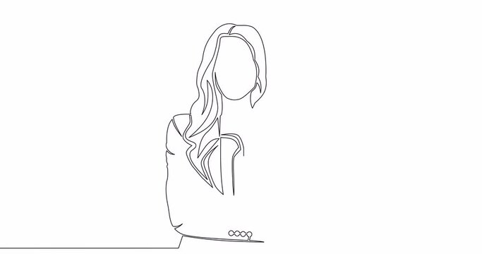 Self drawing line animation young business woman continuous one single line drawn concept video