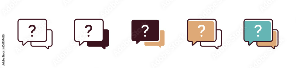 Poster chat faq icon set. question and answer online support frequently asked questions help symbol illustr