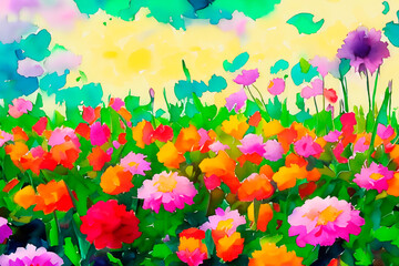 Obraz premium blooming colorful flowers in the field 