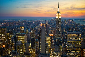 Fototapeta na wymiar High angle shot of city buildings in new york manhattan