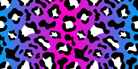 Plakat Multicolored Leopard Seamless Pattern. Pink and blue background, black and white spots. Long rectangular print