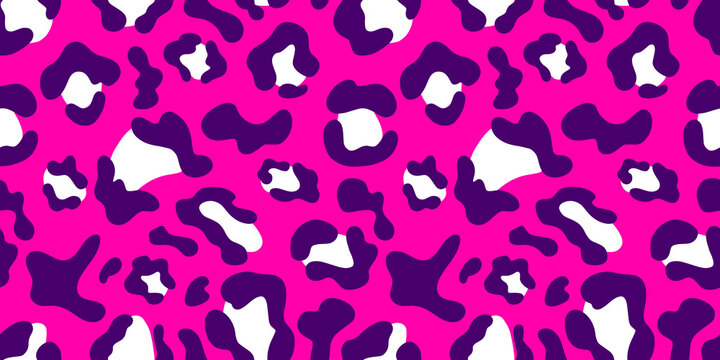 Multicolored Leopard Seamless Pattern. Pink background and purple spots. Long rectangular print