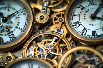 vintage antique mechanic clock macro shot ai generated art Generative AI