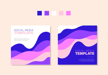 social media template with blue and pink waves vector design