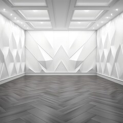 Beautifully lit empty interior with textured white 3D wall. (Generative AI)