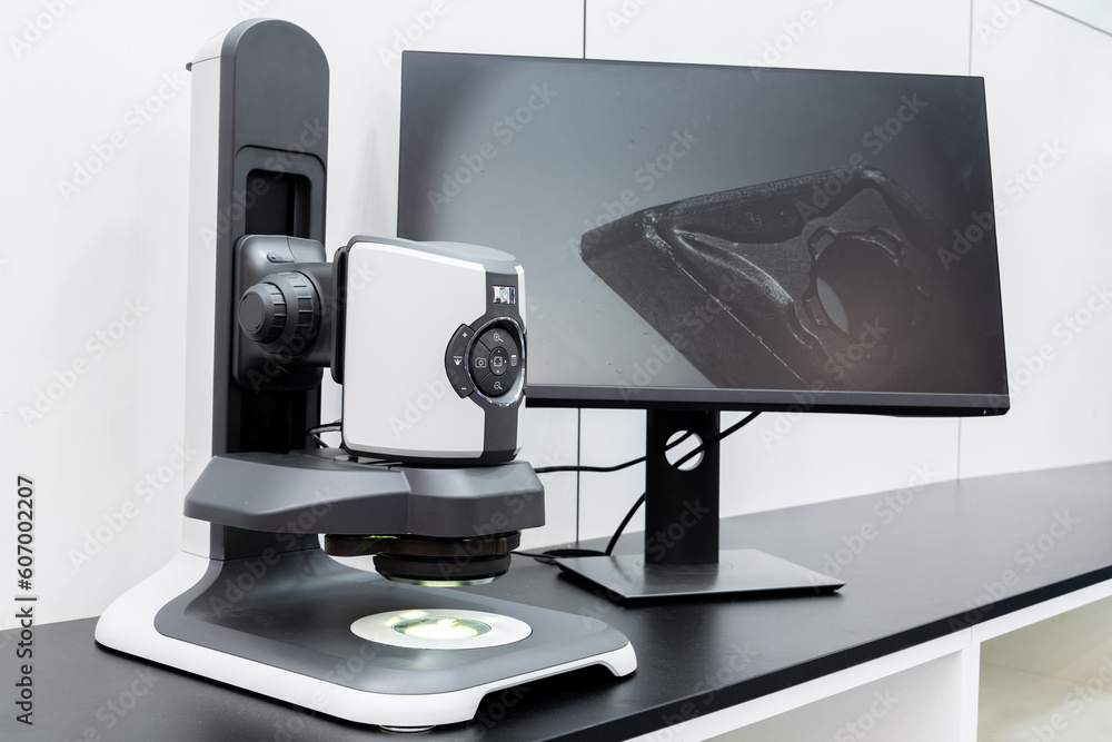 Poster optic machine for precise measurement of part size and quality evaluation. smart factory.
