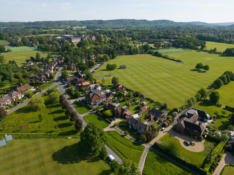 Aerial view of Cranleigh, Surrey, UK on a sunny May morning