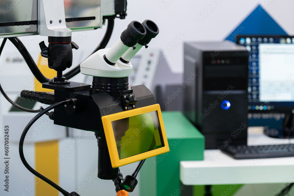 Poster optic machine for precise measurement of part size and quality evaluation. smart factory.