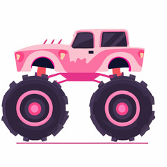 Pink monster truck kids drawing wall clipart - flat vector art © Daniel