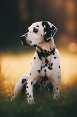 Portrait of a Dalmatian dog outdoor. Generative AI.