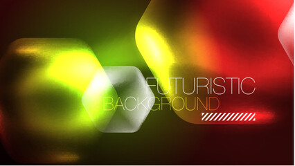 Glowing neon hexagons in dark space. Digital technology cyberspace hi-tech techno abstract background template