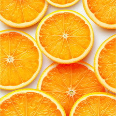 Seamless pattern of cut juicy orange rings on a white background. Orange background slices. generative AI