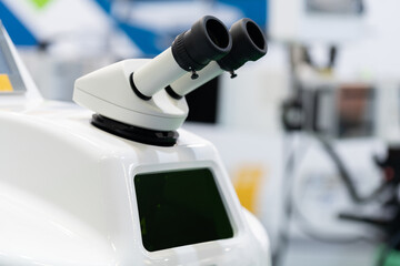 Optic machine for precise measurement of part size and quality evaluation. Smart factory.
