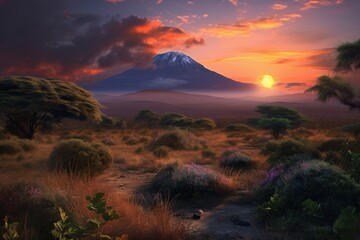 Sunset kenya landscape. Generate Ai