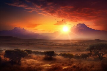 Sunset kenya landscape mountain. Generate Ai