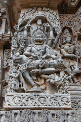 Sculptures created by Hoysala dynasty in 12 Century at Halebidu in Karnataka India
