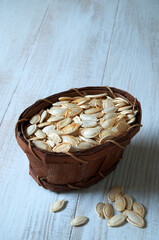 pumpkin seeds in a tray.