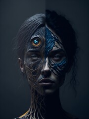 Dark Human Portrait Unique Art AI Generated Humanity Meets Art Fusion Digital Art Unique and High-Quality