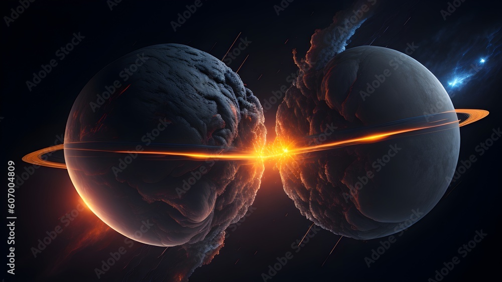 Canvas Prints background explosion collision of two planets in the sky (dark and black)