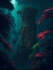 Fototapeta na wymiar Jungle Fun Art Print AI Digital Art with Colorful Light Dense and Vibrant Flora