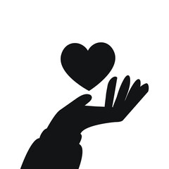 heart in hand black silhouette of a children's standing isolated on transparent background. PNG