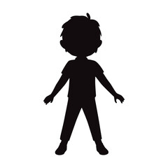 black silhouette of a children's standing isolated on transparent background. PNG
